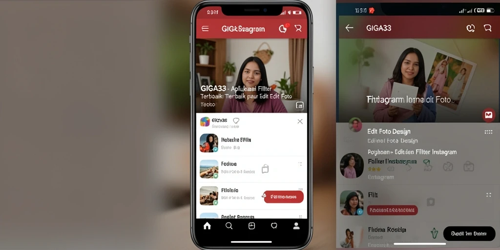 Antarmuka pengguna GIGA33 dengan fitur Filter Instagram yang menarik.