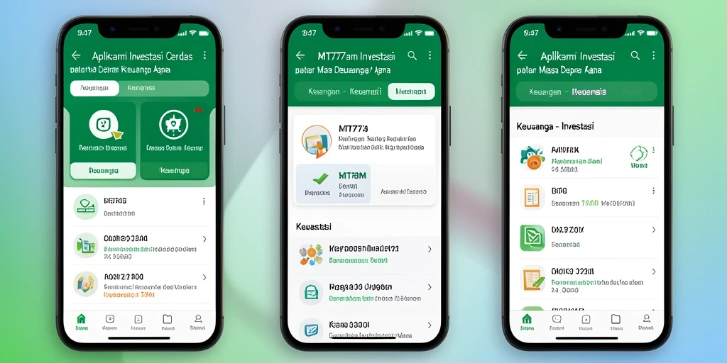 Tampilan antarmuka aplikasi Investasi MT777 yang modern dan user-friendly.