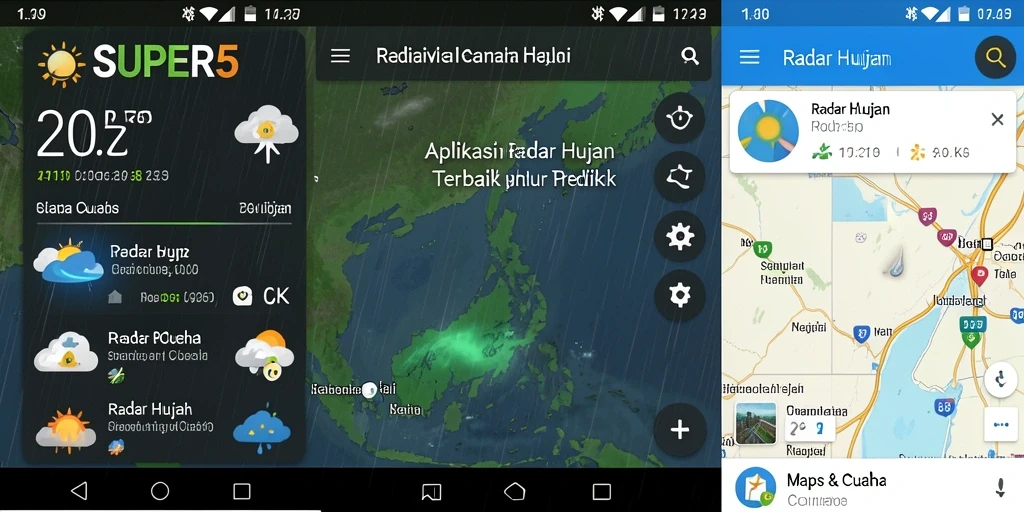 Antarmuka aplikasi SUPER5 dengan fitur Radar Hujan yang interaktif.